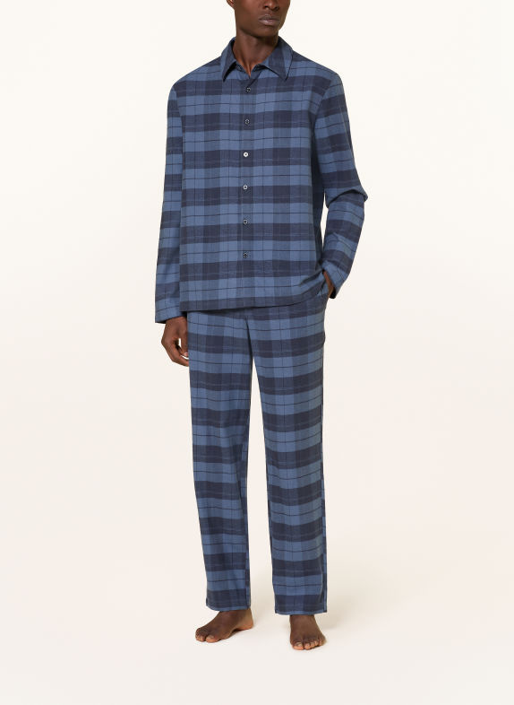 SCHIESSER Schlafanzug SELECTED PREMIUM WARMING aus Flanell BLAUGRAU / DUNKELBLAU