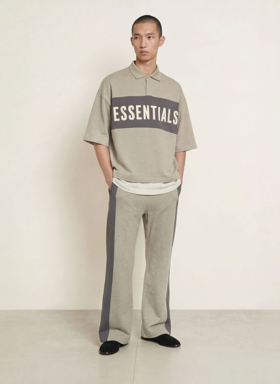 ESSENTIALS - FEAR OF GOD Tricou polo din material de tip sweat, cu mâneci 3/4 GRI / GRI ÎNCHIS / ALB