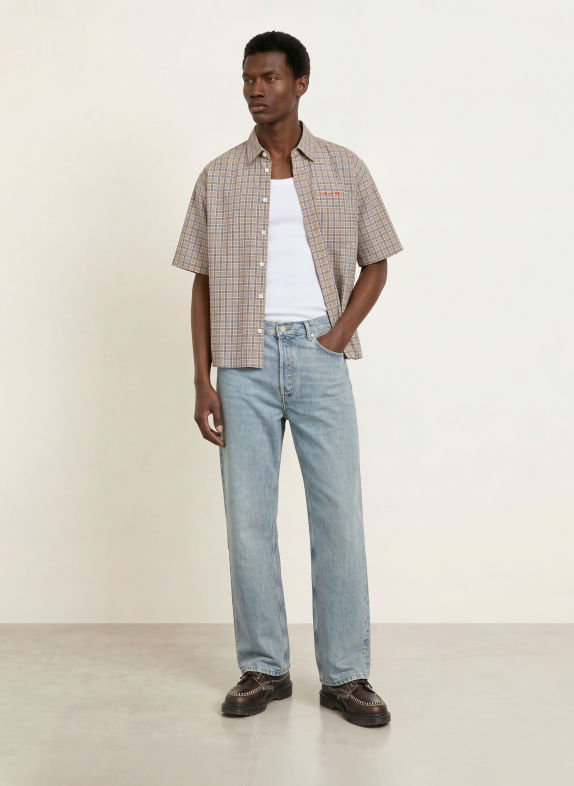 about:blank Overhemd met korte mouwen, boxy fit BEIGE / ROOD / BLAUW