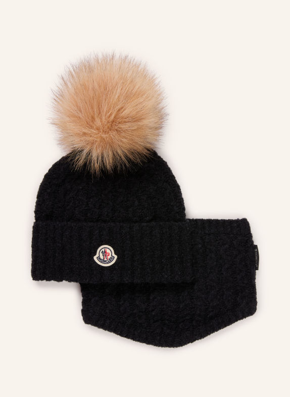 MONCLER enfant Zestaw: Czapka i Komin CZARNY / BEŻOWY