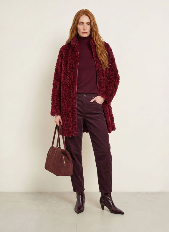White Label Kunstfell-Mantel DUNKELROT
