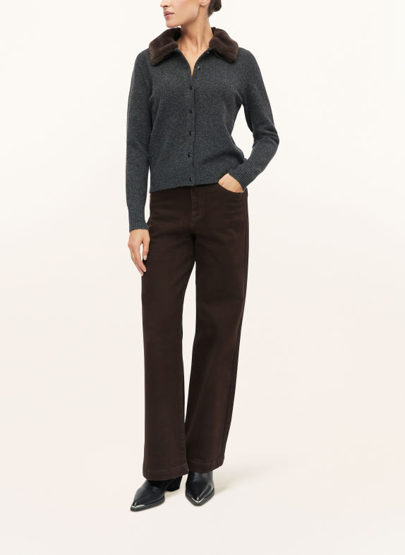 s.Oliver BLACK LABEL Strickjacke mit Kunstfell DUNKELGRAU / DUNKELBRAUN