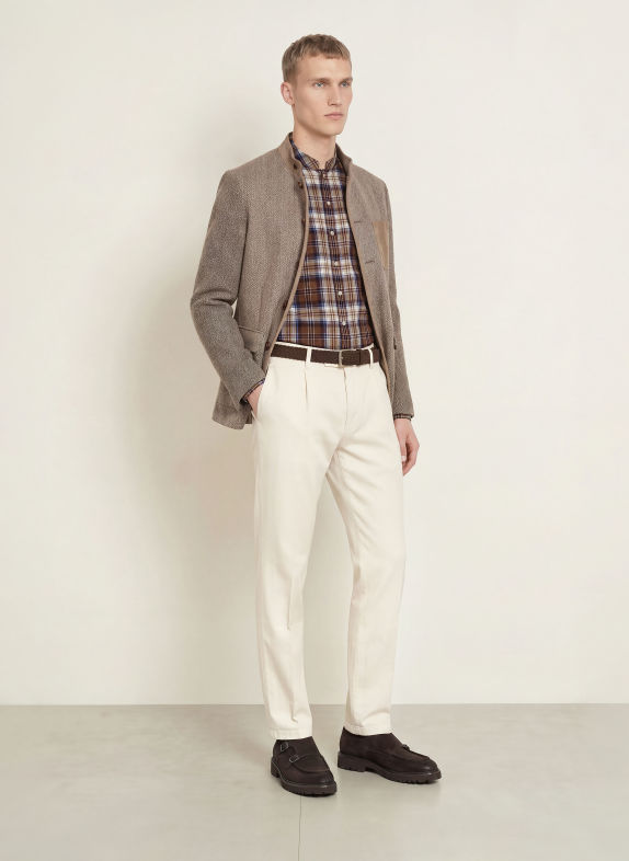 Luis Trenker Chemise LUBASO coupe classique à col montant MARRON / ÉCRU / BLEU