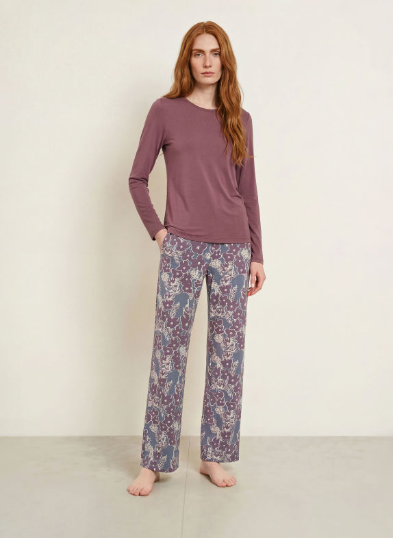SCHIESSER Schlafhose MIX + RELAX DUNKELROT / BEIGE / BLAUGRAU