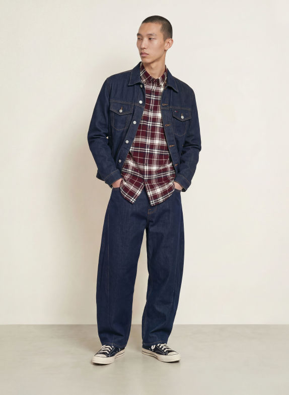 TOMMY JEANS Flanell-Overshirt Comfort Fit DUNKELROT / MINT / WEISS