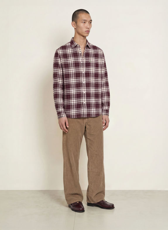 LACOSTE Koszula flanelowa o kroju Regular Fit CIEMNOCZERWONY / KHAKI / BIAŁY