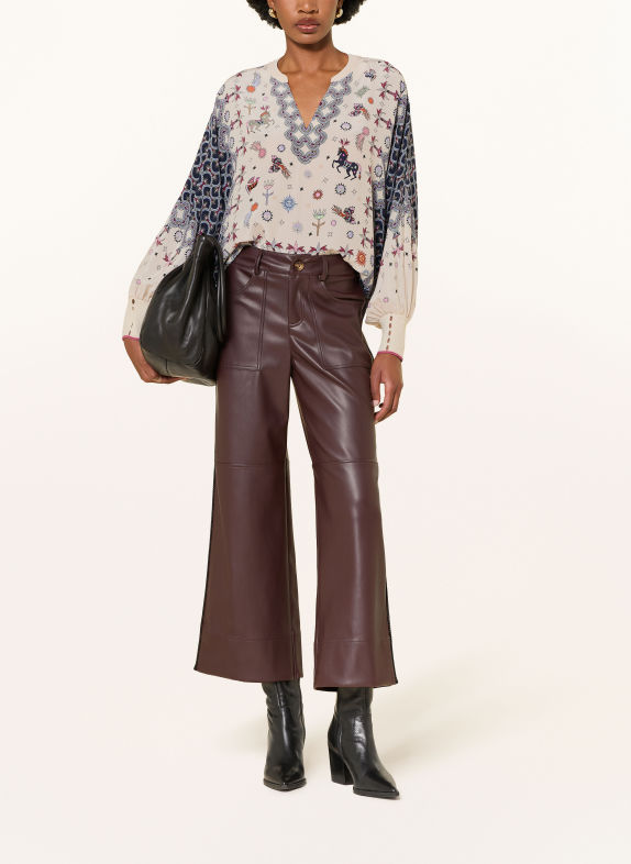 IVI collection Blouse with silk DARK BLUE / PINK / ORANGE