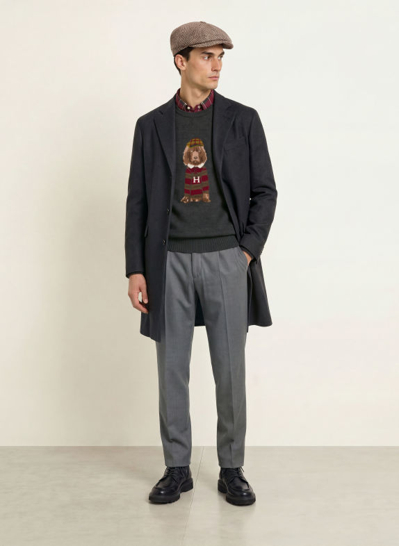 HACKETT LONDON Trui HERITAGE HARRY DONKERGRIJS / DONKERROOD / KAKI