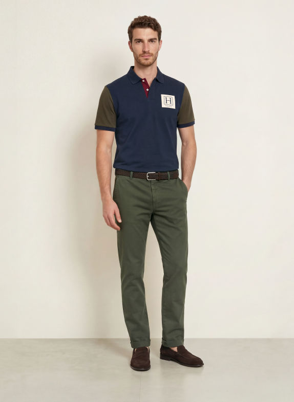 HACKETT LONDON Polo piqué HERITAGE BLEU FONCÉ / KAKI