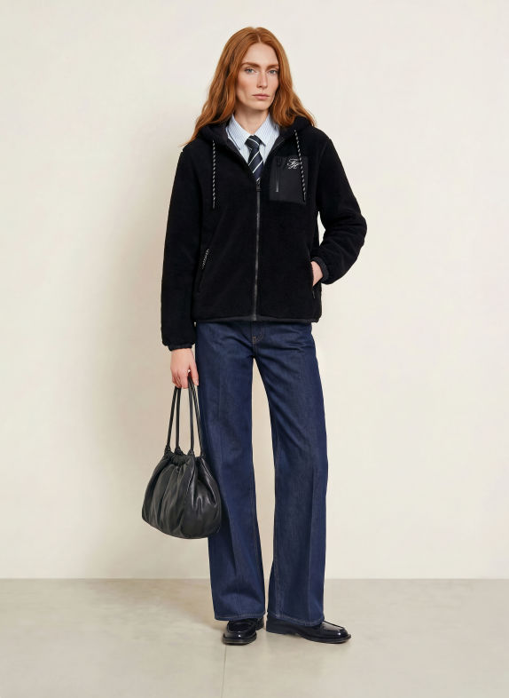 TOMMY HILFIGER Teddyfell-Jacke SCHWARZ