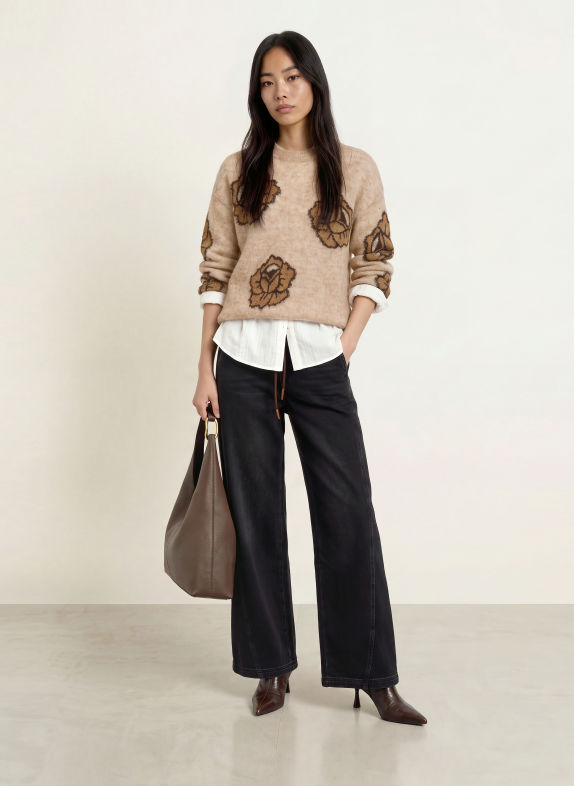 MOS MOSH Trui MMDREA BEIGE / MARRON FONCÉ / BRUIN