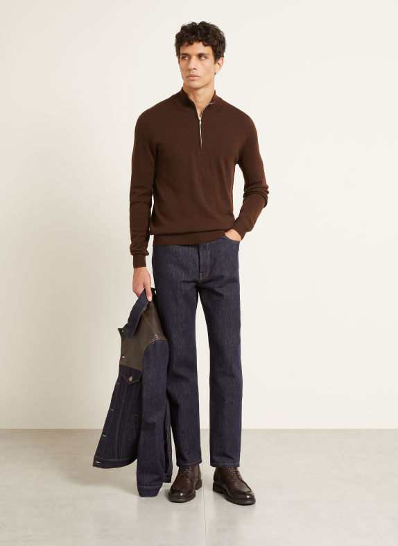 FIORONI Piqué-schipperstrui met ronde hals MARRON FONCÉ
