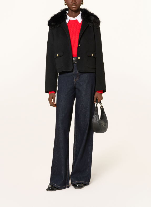 TOMMY HILFIGER Blazer met afneembare kraag van imitatiebont ZWART