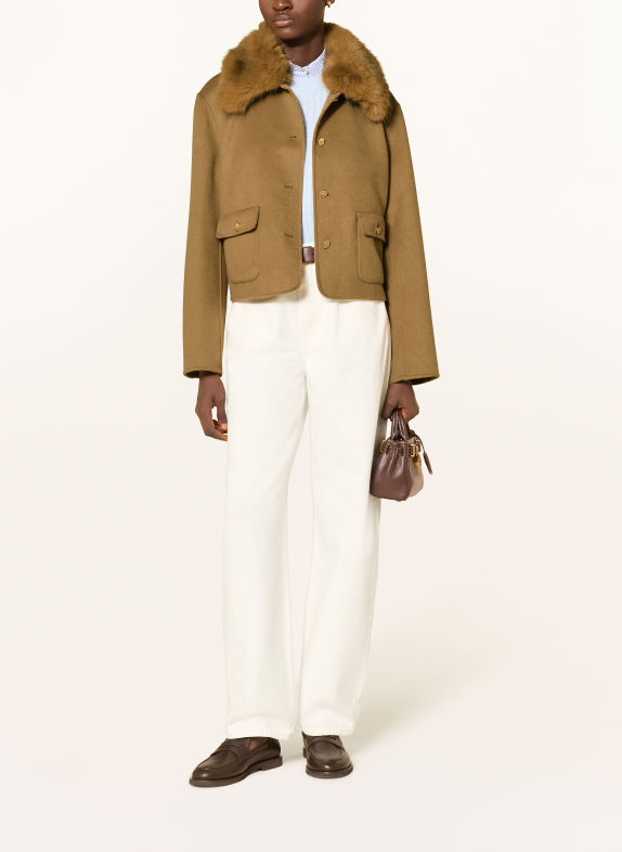 TOMMY HILFIGER Kastenjacke mit abnehmbarem Kunstfell-Kragen CAMEL