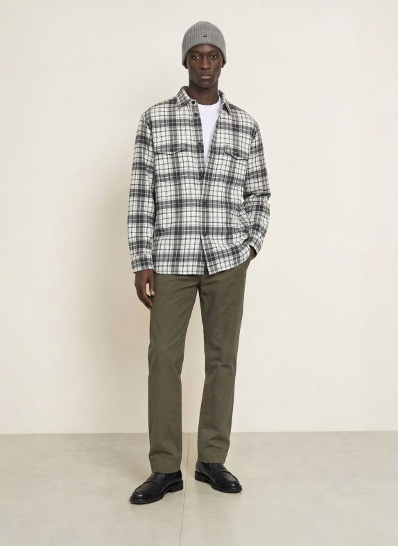 TOMMY HILFIGER Classic Fit Flannel Shirt WHITE / DARK GRAY / GRAY