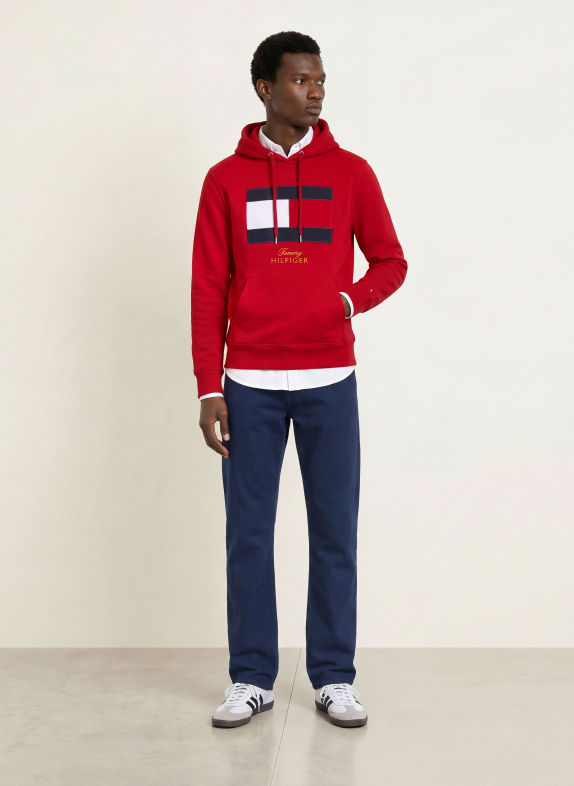 TOMMY HILFIGER Hanorac cu glugă ROȘU / ALBASTRU ÎNCHIS / ALB