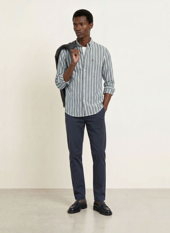 TOMMY HILFIGER Flanellen overhemd, regular fit BLAUWGRIJS / ECRU