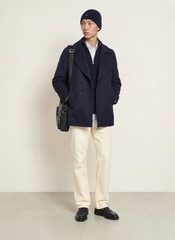 TOMMY HILFIGER Wollen mantel DONKERBLAUW