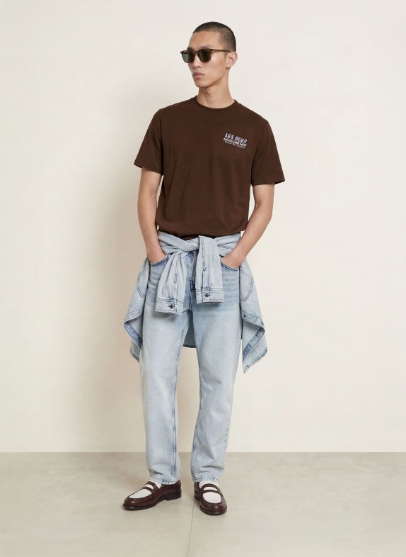 LES DEUX T-shirt MARRON FONCÉ / ZALM / LICHTBLAUW