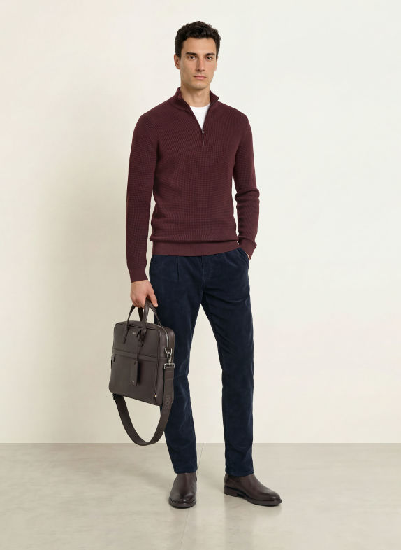 OLYMP Pull col zippé ROUGE FONCÉ