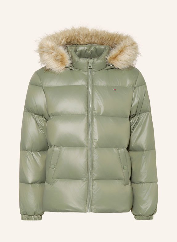 TOMMY HILFIGER Donsjas met kunstbont MINT / BEIGE