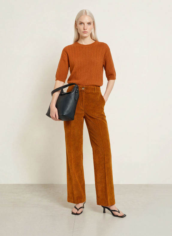 MORE & MORE Pantalon palazzo en velours côtelé COGNAC