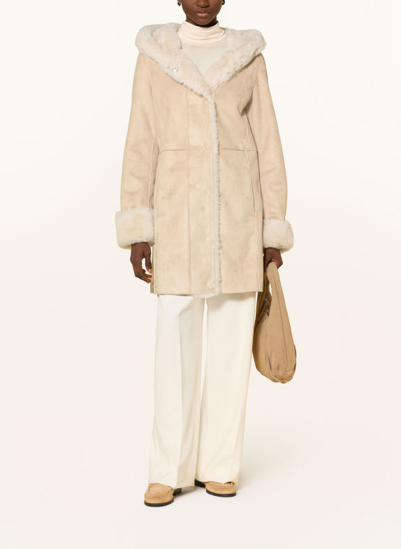 MILESTONE Manteau MSOFELIA aspect cuir avec fourrure synthétique BEIGE / CRÈME