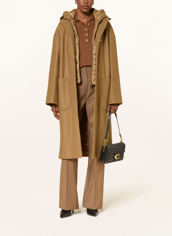 Fay Wollen mantel met afneembare kraag CAMEL
