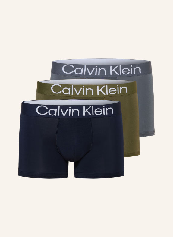 Calvin Klein Balení 3 ks boxerek ULTRA SOFT LYOCELL OLIVOVÁ / ŠEDÁ / TMAVĚ MODRÁ