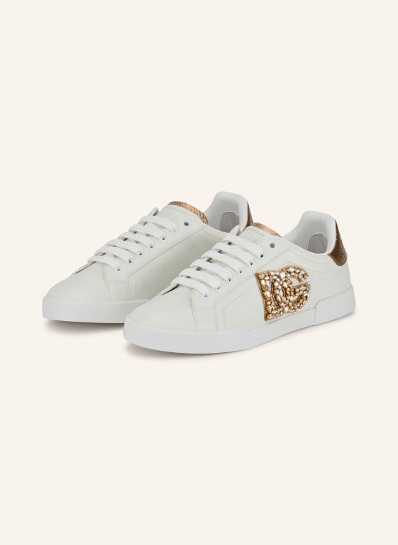 DOLCE & GABBANA Sneakers med strass VIT / GULD