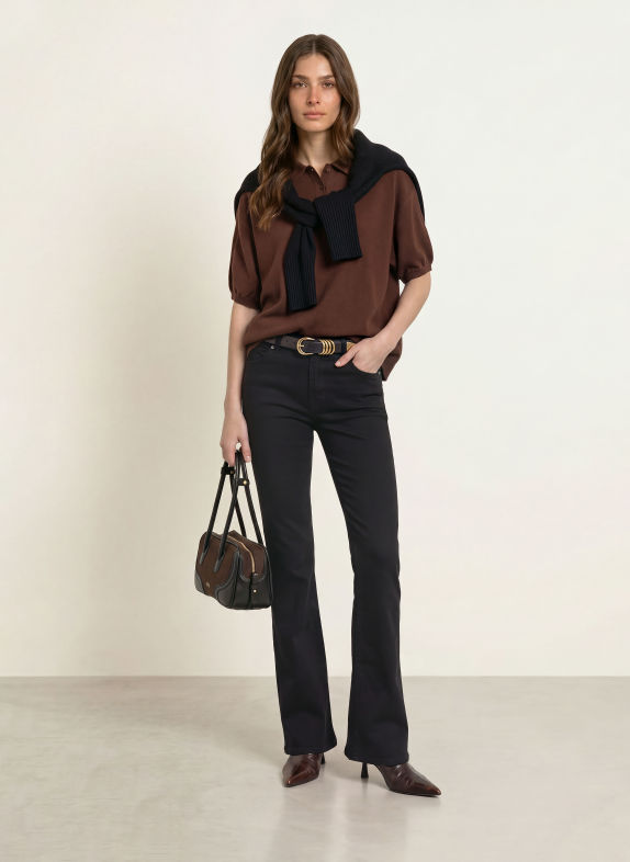 SoSUE Gebreid poloshirt met merinowol MARRON FONCÉ