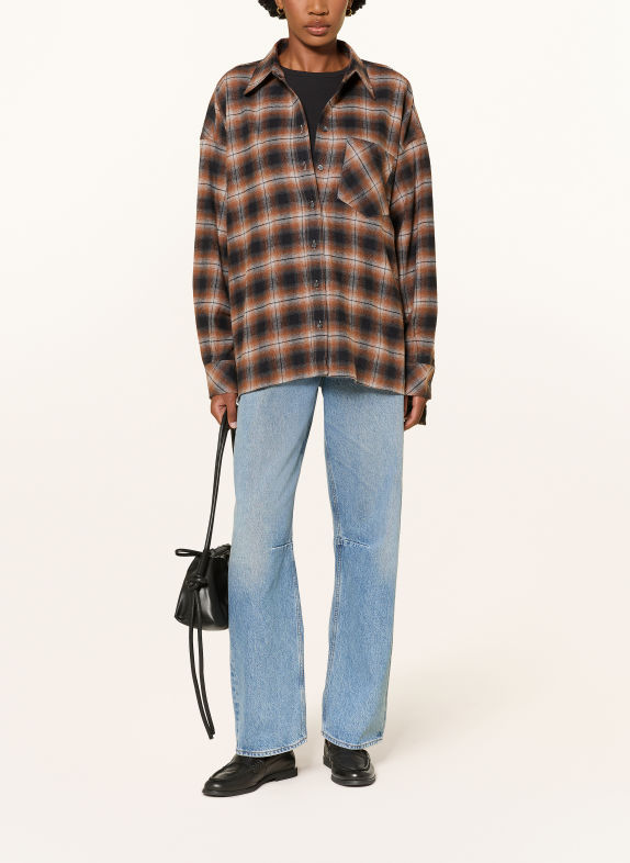 SoSUE Oversized skjortebluse i flannel GRÅ / BRUN / MØRKEBLÅ