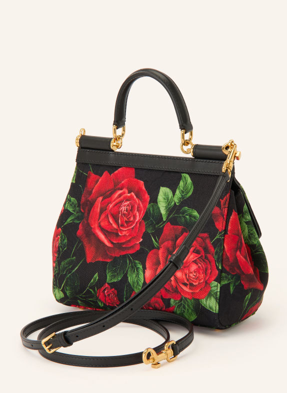 DOLCE & GABBANA Kabelka SICILY s ozdobnými kamínky TMAVĚ ČERVENÁ / ZELENÁ / ČERNÁ