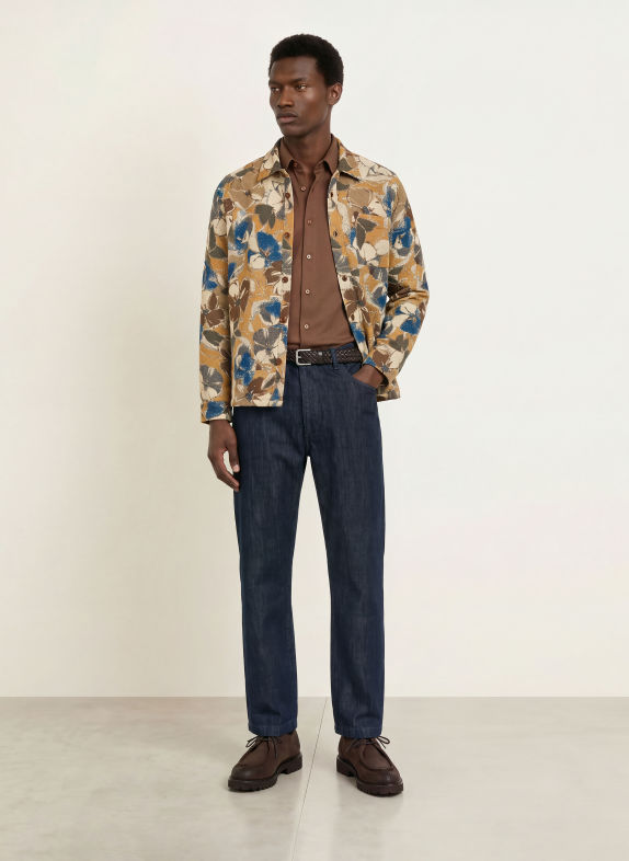 MOS MOSH Gallery Overshirt MMGDAVID i jacquard BLÅ / BEIGE / MÖRKGRÖN