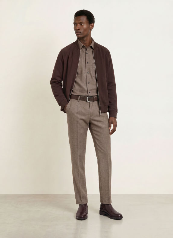 PROFUOMO Broek met losse pasvorm BRUIN