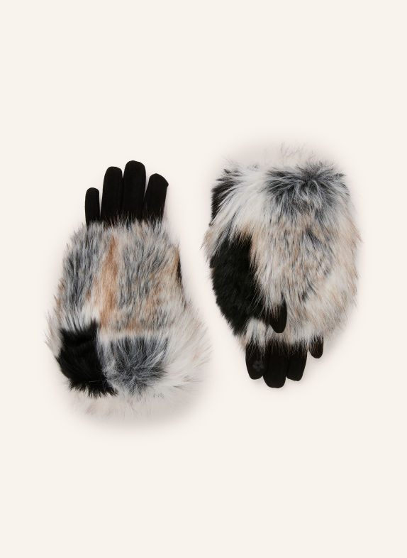LOEVENICH Gloves with faux fur CREAM / GRAY / BLACK