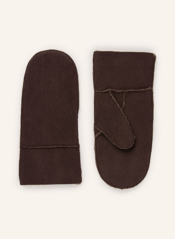 LOEVENICH Leather-look mittens DARK BROWN