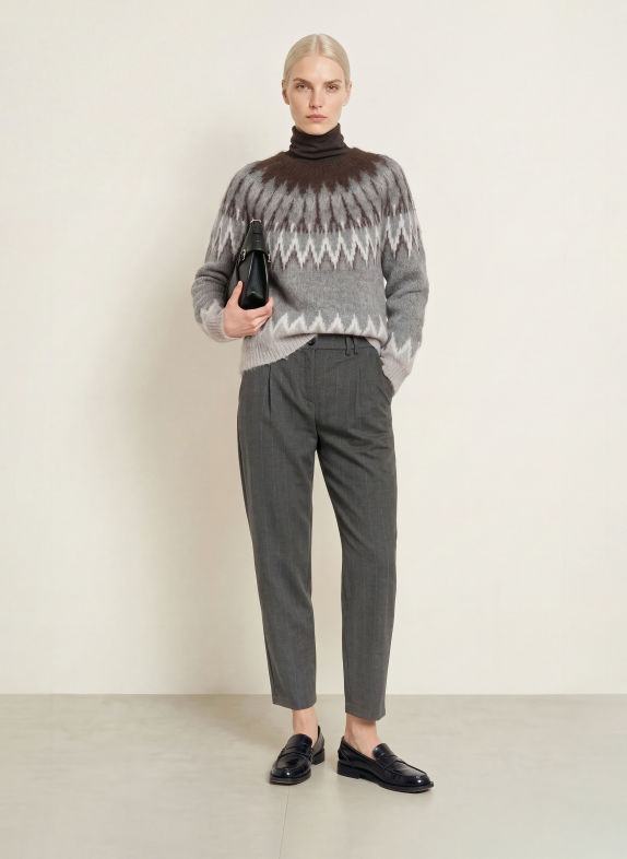 BRAX Pantalon 7/8 MEGAN en flanelle GRIS FONCÉ / GRIS CLAIR
