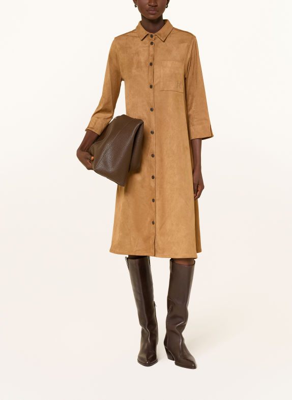 Smith & Soul Robe chemise effet cuir à manches 3/4 COGNAC