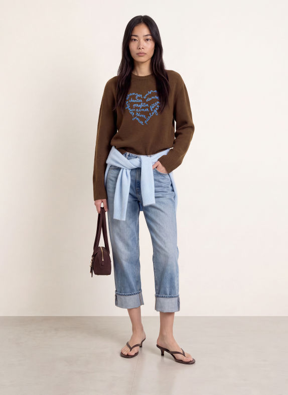 GRACE & MILA Pull AUBIN MARRON FONCÉ / BLEU CLAIR