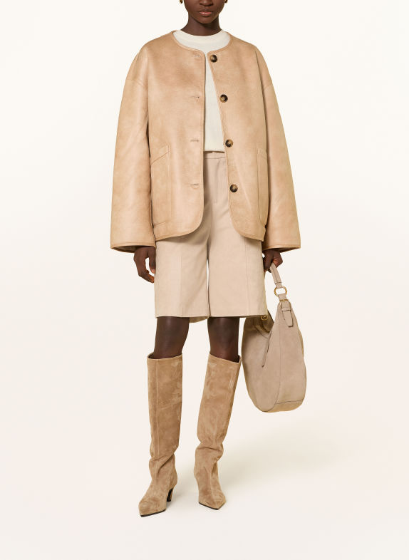 GRACE & MILA Omkeerbare jas ARWEN in leerlook BEIGE / ECRU