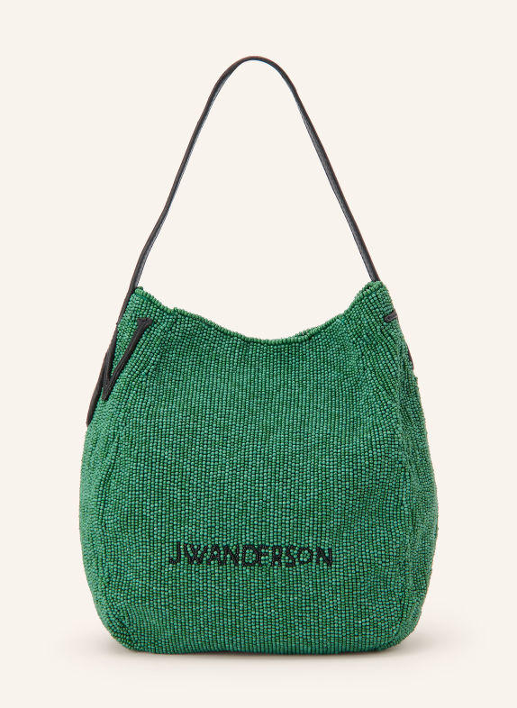 JW ANDERSON BULB SMALL Bucket Bag with Decorative Beads GREEN / BLACK