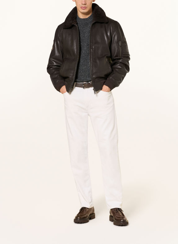 MILESTONE Lederjacke MSTOM DUNKELBRAUN / SCHWARZ