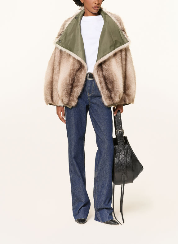 The Frankie Shop SENNA Reversible Faux Fur Jacket CREAM / DARK BROWN / OLIVE