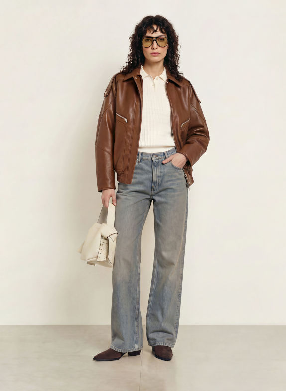 The Frankie Shop Blouson HUDSON in Lederoptik BRAUN