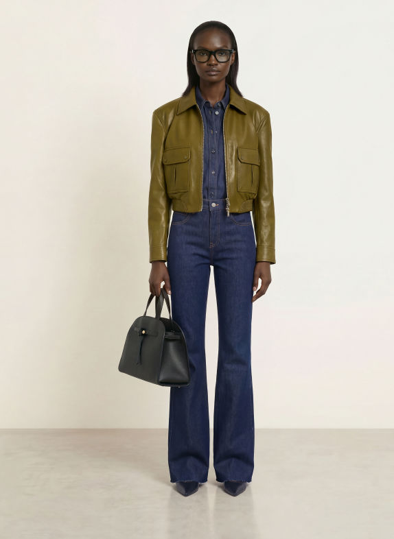 The Frankie Shop Blouson VAL in Lederoptik KHAKI