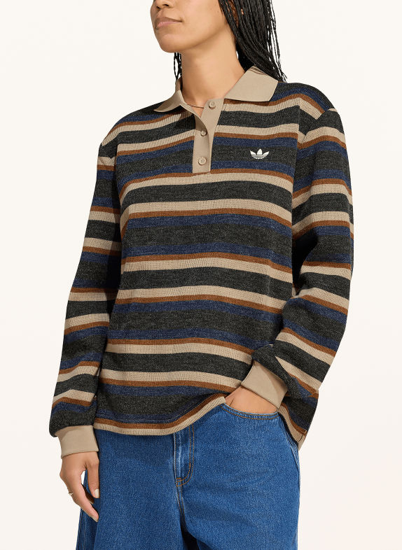 adidas Originals Gebreid poloshirt STRIPED ZWART / BEIGE / DONKERBLAUW