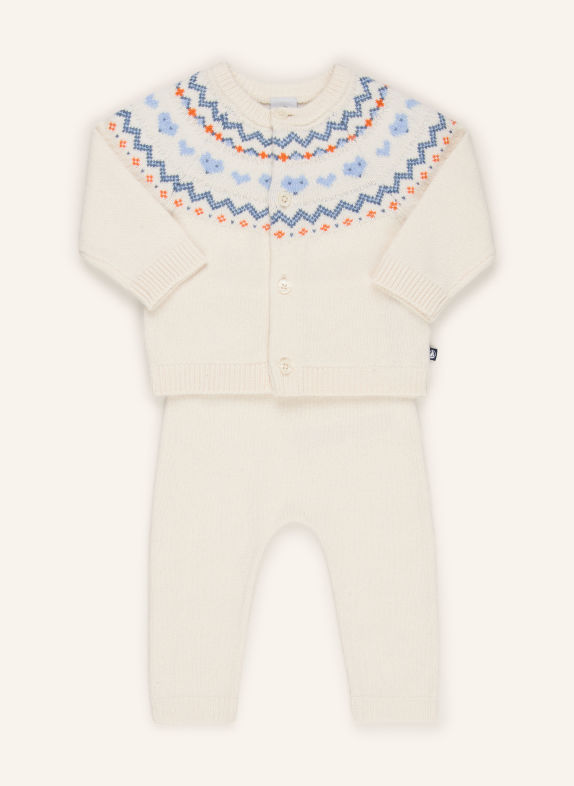 PETIT BATEAU Set: Strickjacke und Strickhose CREME / ORANGE / BLAU