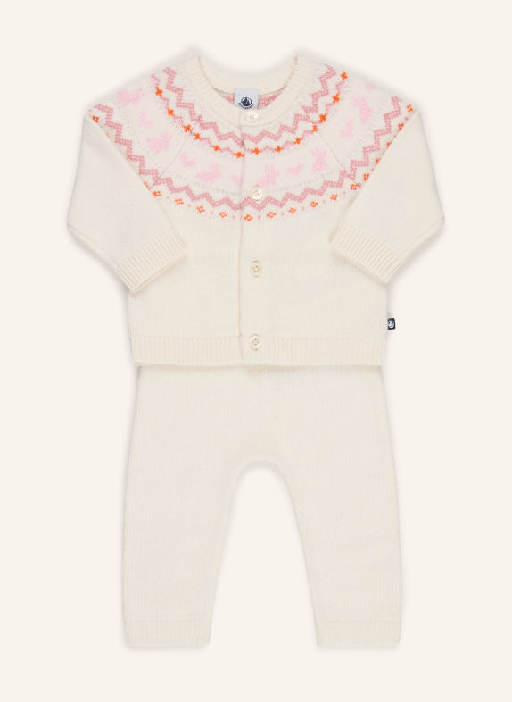 PETIT BATEAU Set: Strickjacke und Strickhose CREME / ROSA / ORANGE