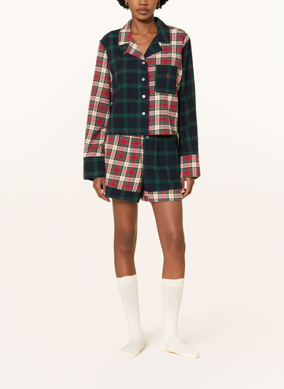 POLO RALPH LAUREN Shorty-pyjama van flanel DONKERBLAUW / CRÈME / ROOD
